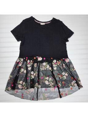 Charming Black Floral Embroidered Mesh Peplum Top Willow Large